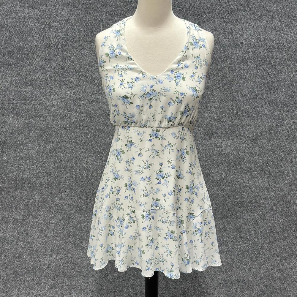 Altard State Dress Womens S White Blue Floral Halter Fit Flare Ruffle Sundress
